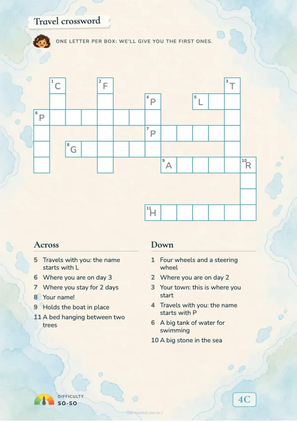 The crossword with clues about your trip