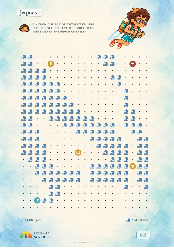 Jetpack: jumps from dot to dot to grab the objects