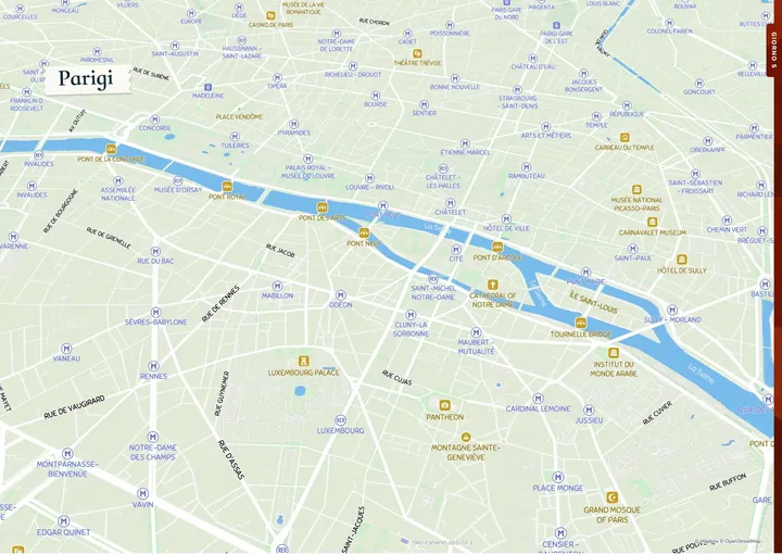 La mappa di Parigi su una doppia pagina