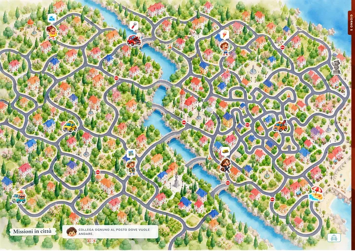 Missioni in città: una mappa illustrata su due pagine